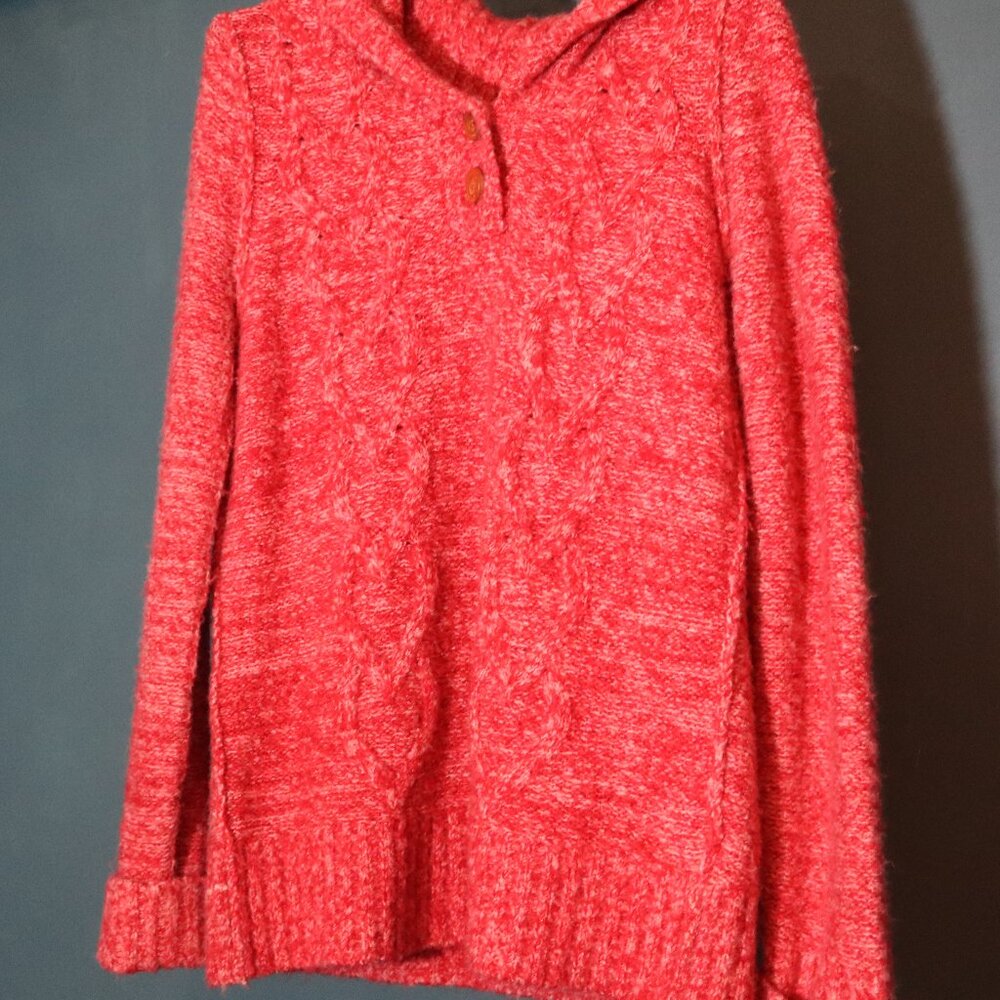 Columbia Sweater Womens Medium Red Henley Cable Knit Haskell Fisherman